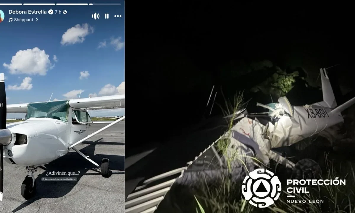 La conductora Débora Estrella viajaba en la aeronave que se estrelló en García, Nuevo León, junto a otra persona que no ha sido identificada.