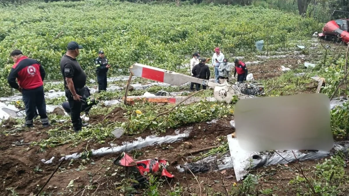 El helicóptero siniestrado, presuntamente propiedad de la empresa Angel Flight, se desplomó en los límites de Tepetlixpa y Juchitepec, Edomex.