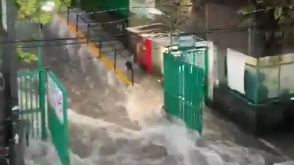 La tormenta que se registró esta tarde en la zona oriente del Valle de México, alcanzó al municipio de Los Reyes La Paz, Estado de México.