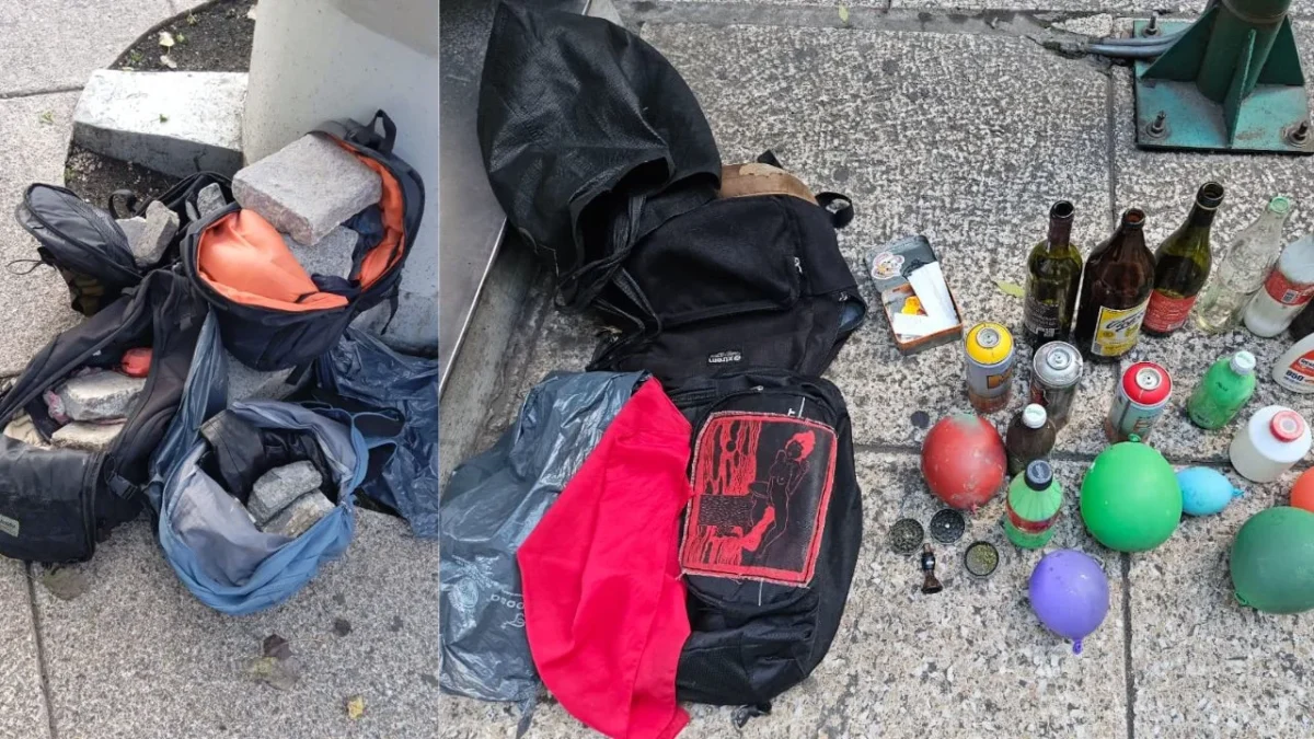 Decomisan martillos, botellas y objetos incendiarios en marcha de apoyo a Palestina