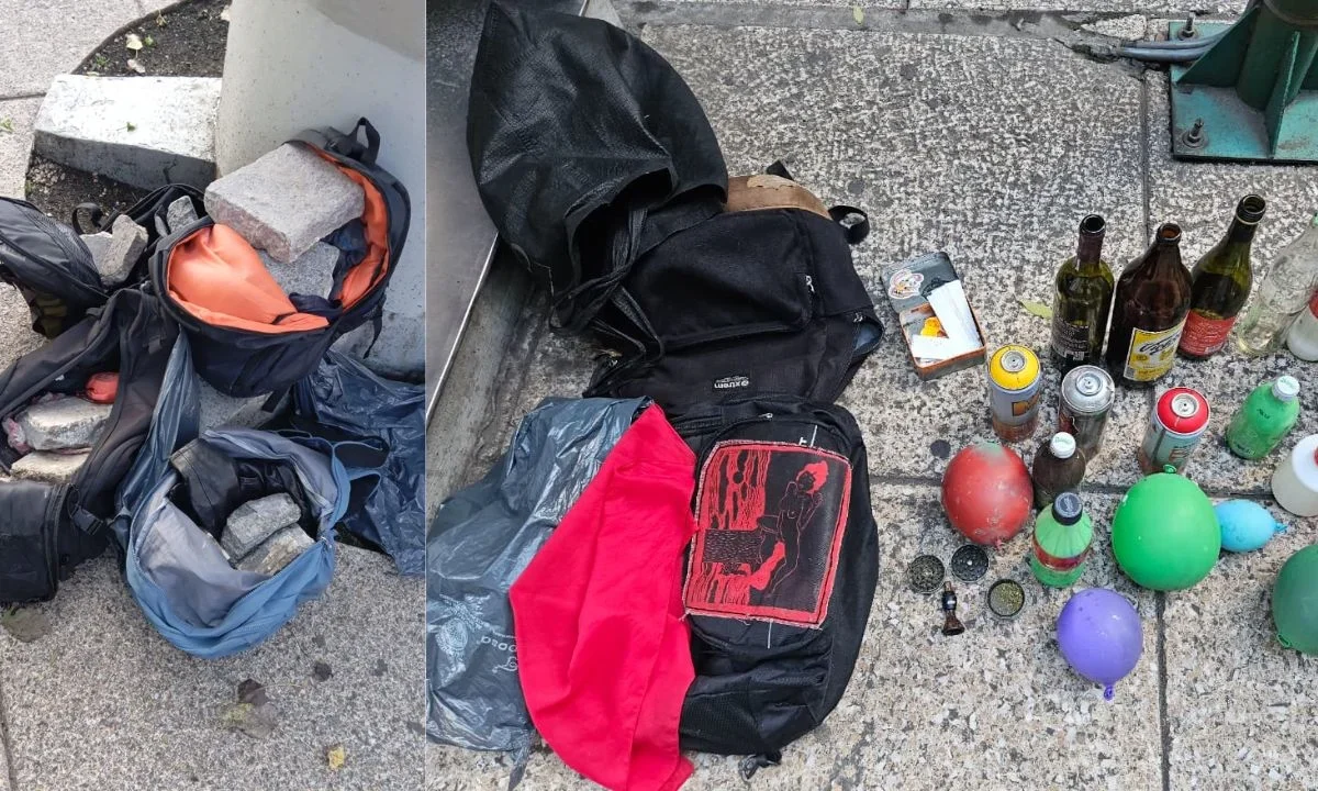 Decomisan martillos, botellas y objetos incendiarios en marcha de apoyo a Palestina