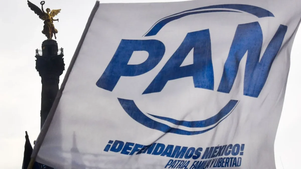 Bandera del PAN durante la marcha realizada por su relanzamiento