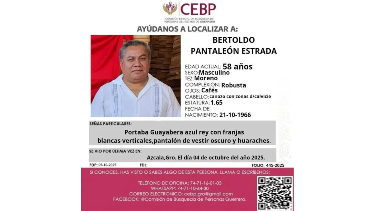 El párroco Bertoldo Pantaleón Estrada, de la parroquia de San Cristóbal, fue visto por última vez el pasado 4 de octubre.