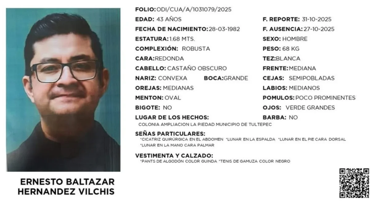 La Diócesis de Cuautitlán informó que el Presbítero Ernesto Baltazar Hernández Vilchis se encuentra desaparecido, autoridades ya lo buscan.