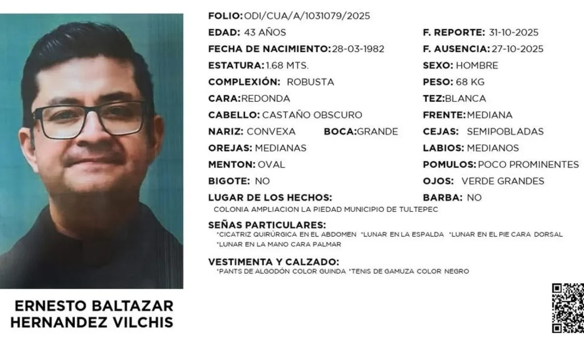 La Diócesis de Cuautitlán informó que el Presbítero Ernesto Baltazar Hernández Vilchis se encuentra desaparecido, autoridades ya lo buscan.