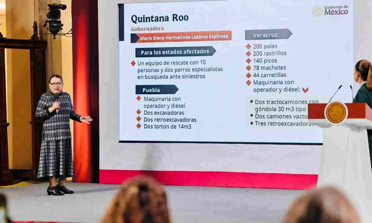 Rosa Icela agradece apoyo de gobernadores y la ciudadanía para los damnificados por las lluvias torrenciales de la semana pasada.