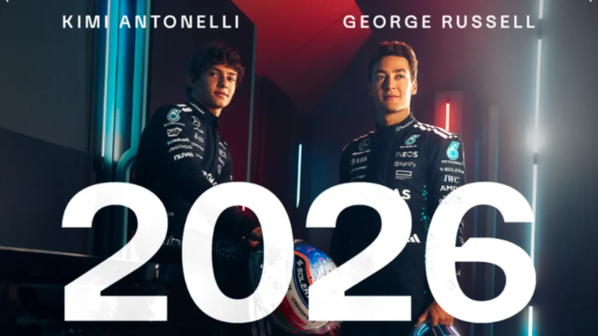 George Russell y Kimi Antonelli celebran la renovación con Mercedes, listos para liderar la nueva era de la escudería en 2026.