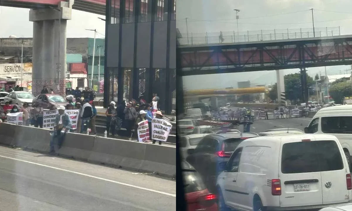 Vecinos de Valle de Chalco bloquearon la autopista México Puebla en protesta por la construcción un pozo.