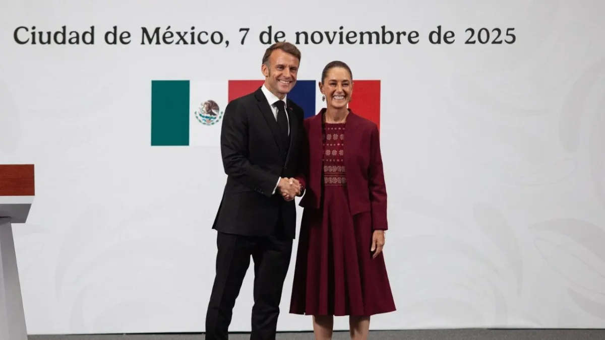 Claudia Sheinbaum Pardo, presidenta de México recibió a Emmanuel Macron, presidente de Francia en Palacio Nacional