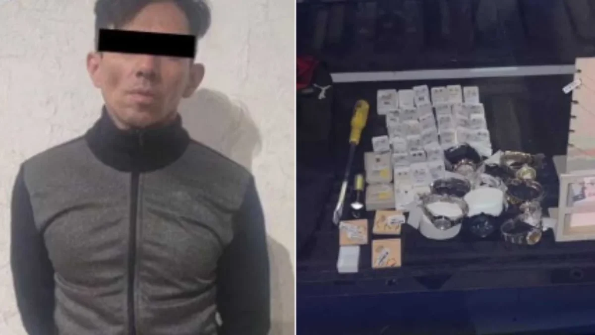 Policías de la CDMX detienen a hombre que robo joyería y relojes de tienda departamental en Tacuba.
