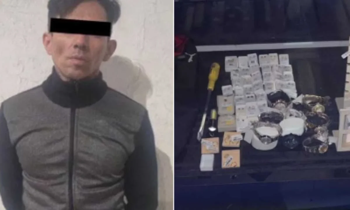 Policías de la CDMX detienen a hombre que robo joyería y relojes de tienda departamental en Tacuba.