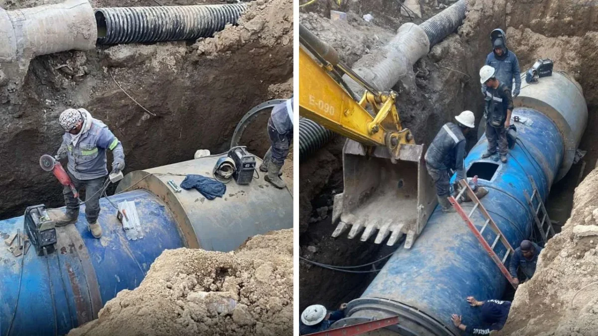 Finalizan la reparación de la megafuga de agua en San Miguel Xochimanga, en el municipio de Atizapán de Zaragoza.