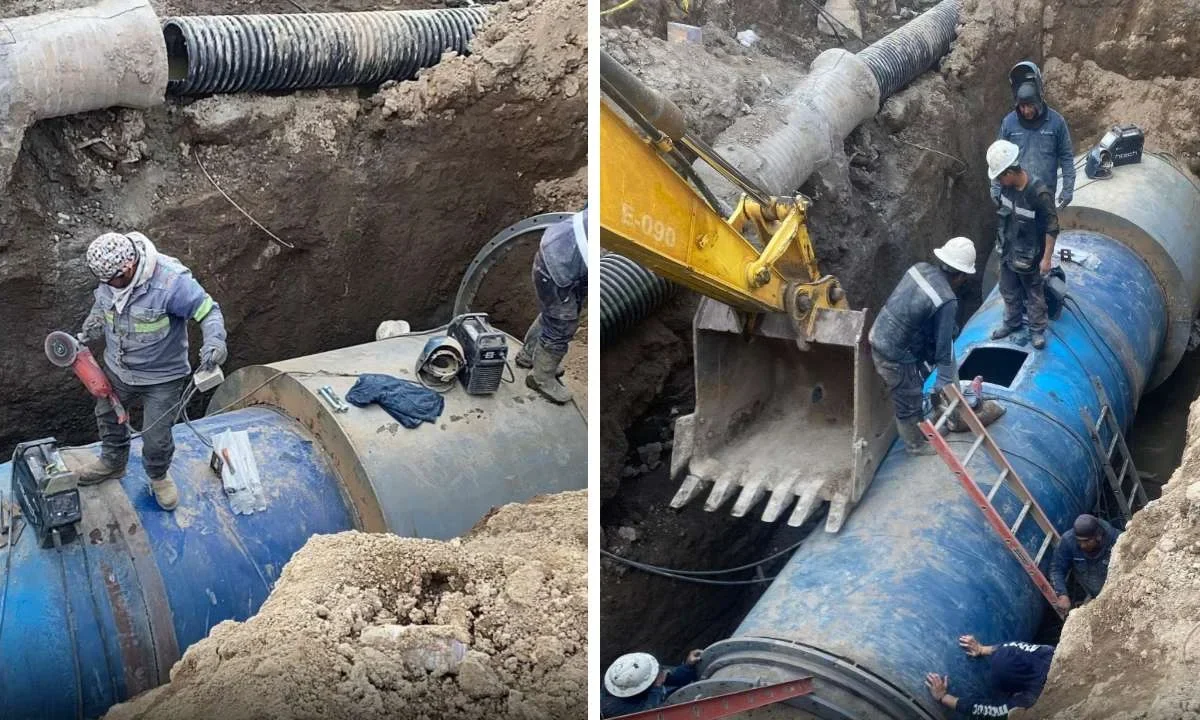 Finalizan la reparación de la megafuga de agua en San Miguel Xochimanga, en el municipio de Atizapán de Zaragoza.