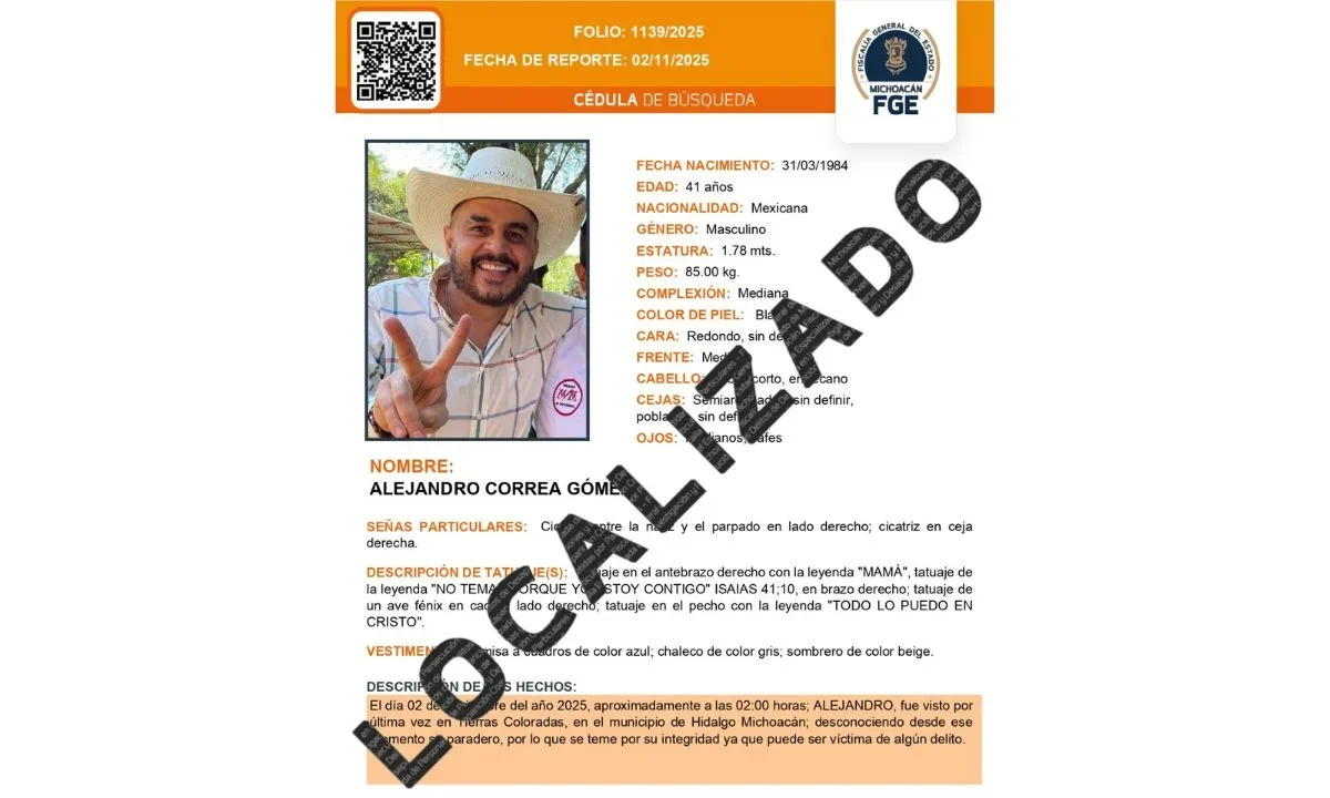 Localizan con vida a Alejandro Correa Gómez, exalcalde de Zinapécuaro