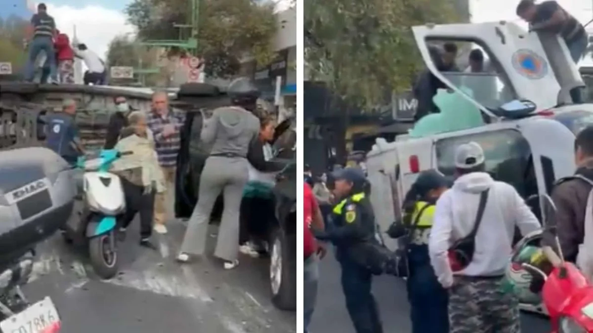 Una ambulancia vuelca en Eje Central Lázaro Cárdenas y se registran lesionados.