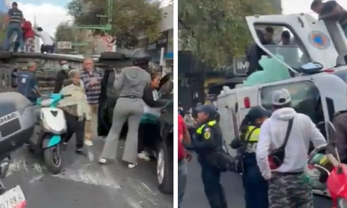 Una ambulancia vuelca en Eje Central Lázaro Cárdenas y se registran lesionados.