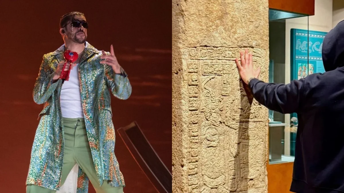 Bad Bunny tocó una estela maya en el Museo de Antropología y el INAH le llamó la atención, acción del ‘Conejo Malo’ genera polémica.