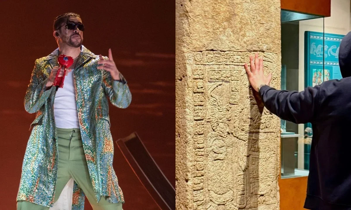 Bad Bunny tocó una estela maya en el Museo de Antropología y el INAH le llamó la atención, acción del ‘Conejo Malo’ genera polémica.