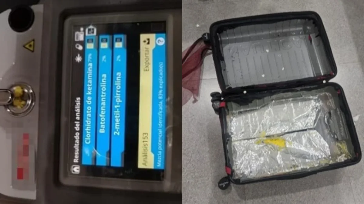 En el AIFA, la Guardia Nacional detuvo a un hombre colombiano que transportaba más de 7 kilos de ketamina.