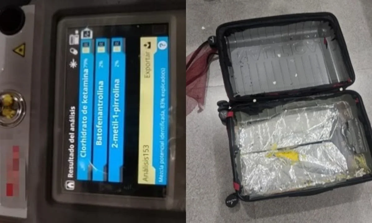 En el AIFA, la Guardia Nacional detuvo a un hombre colombiano que transportaba más de 7 kilos de ketamina.
