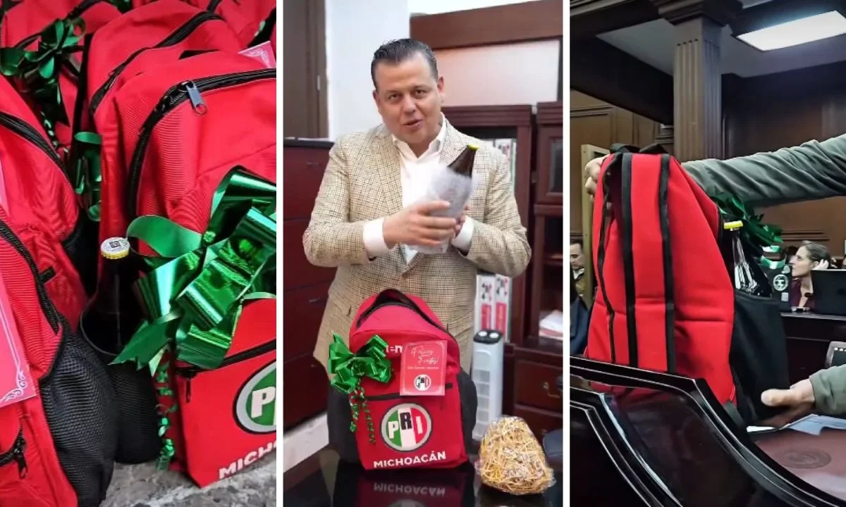 Memo Valencia, diputado local de Michoacán del PRI, regaló a los legisladores mochilas con caguamas y botanas.