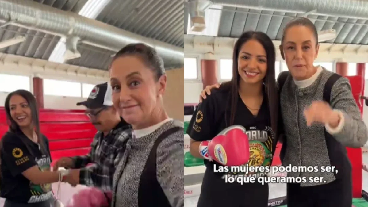 La presidenta Sheinbaum visitó a 'La Bonita' Fernández en su centro de entrenamiento y aprovechó para subirse al ring y ponerse los guantes.