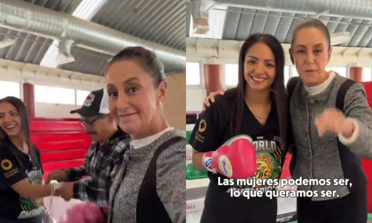 La presidenta Sheinbaum visitó a 'La Bonita' Fernández en su centro de entrenamiento y aprovechó para subirse al ring y ponerse los guantes.