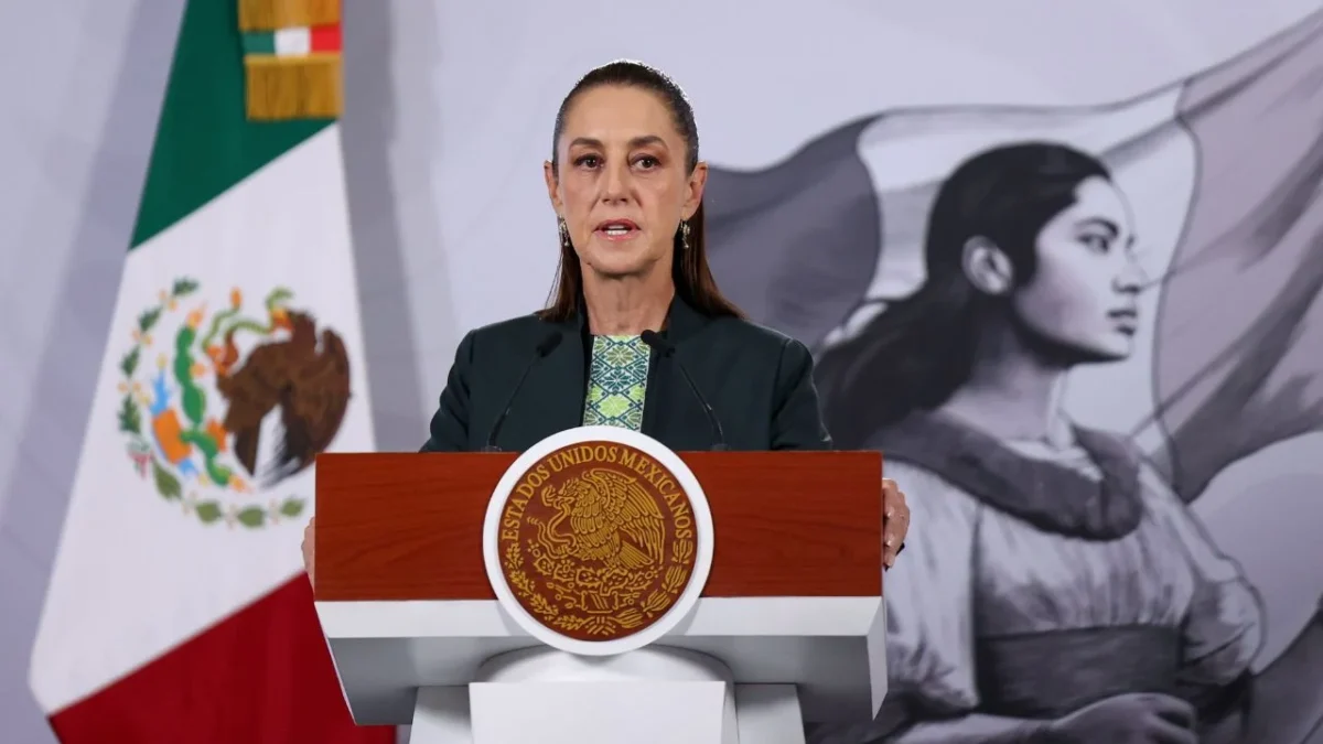 Claudia Sheinbaum Pardo, presidenta de México, encabeza la conferencia Mañanera del Pueblo