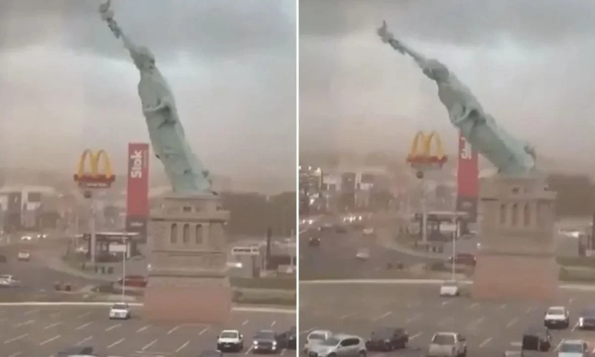 En Brasil se registraron intentos vientos que ocasionaron el derribe de la réplica de la Estatua de la Libertad en Guaíba.