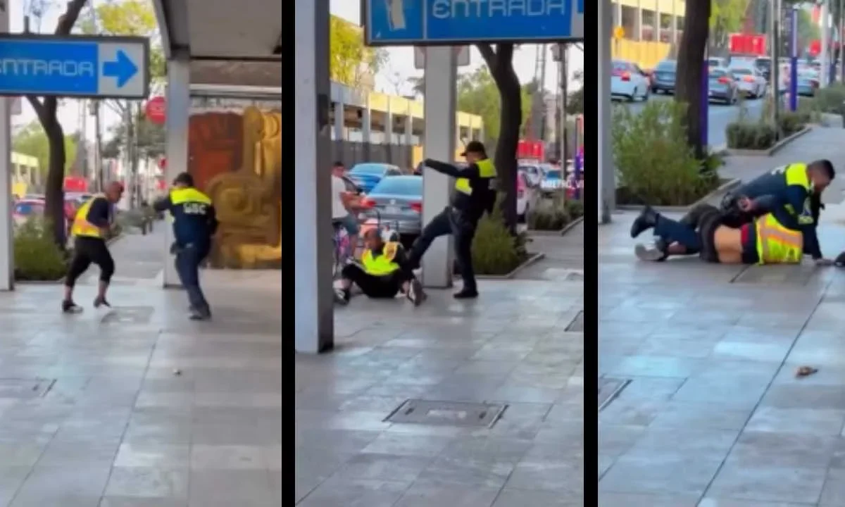 Captan pelea entre un policía y un hombre en inmediaciones del Metro San Antonio Abad; el video se viralizó en redes sociales.