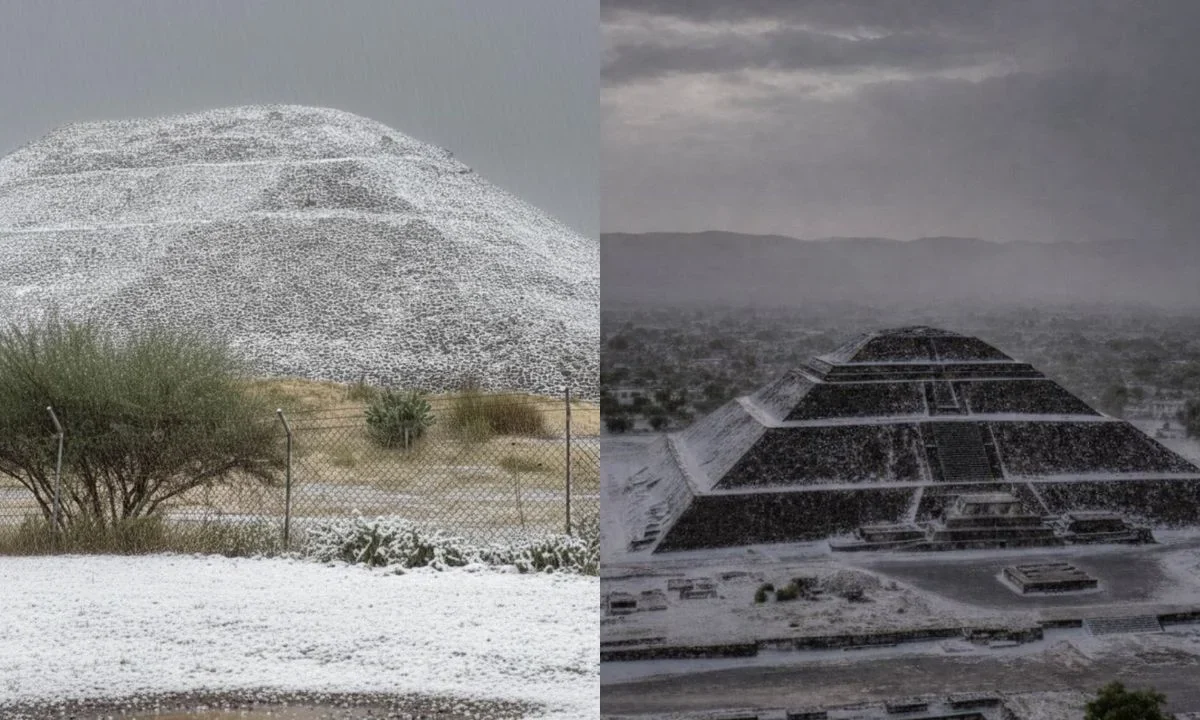 Una tormenta y granizo azotaron la zona arqueológica de Teotihuacán así como algunas calles aledañas este domingo.