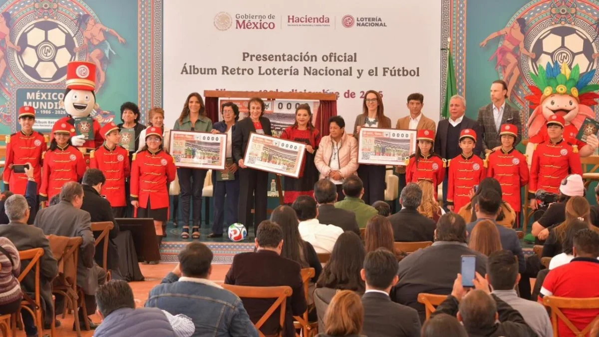 La Lotería Nacional presentó una colección de 20 billetes con diseños retro de fútbol rumbo al Mundial 2026, en el que México será una de las sedes.