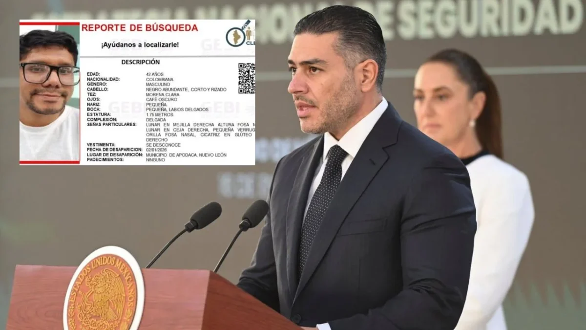 El secretario de Seguridad, Omar García Harfuch, habló sobre la desaparición del maestro colombiano en Nuevo León, autoridades locales llevan caso.