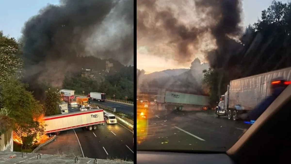 Este viernes, un tráiler chocó y se incendió sobre la autopista México-Toluca.