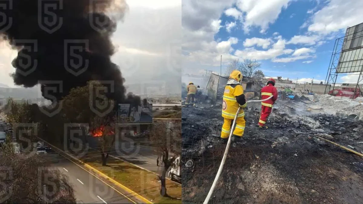 La tarde de este miércoles se registró un incendio en una fábrica recicladora en la carretera Toluca-Tenango.