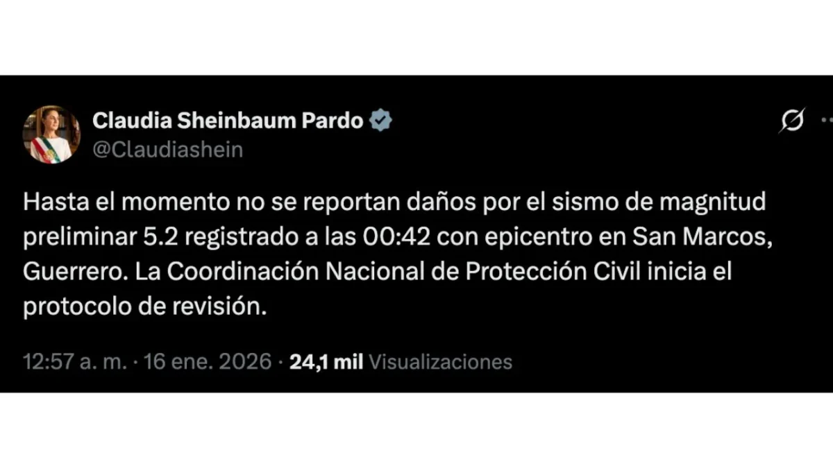 La presidenta informó que la Coordinación Nacional de Protección Civil inicia el protocolo de revisión tras el sismo hoy en San Marcos, Guerrero.