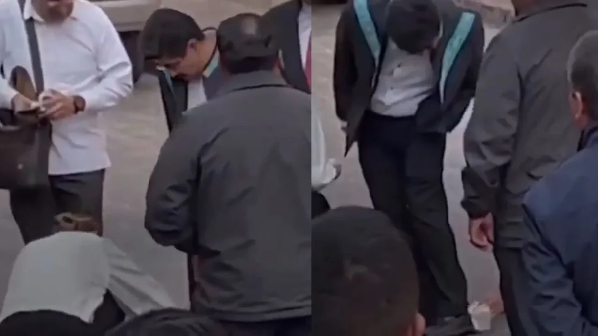 Captan a colaboradores de Hugo Aguilar limpiándole los zapatos