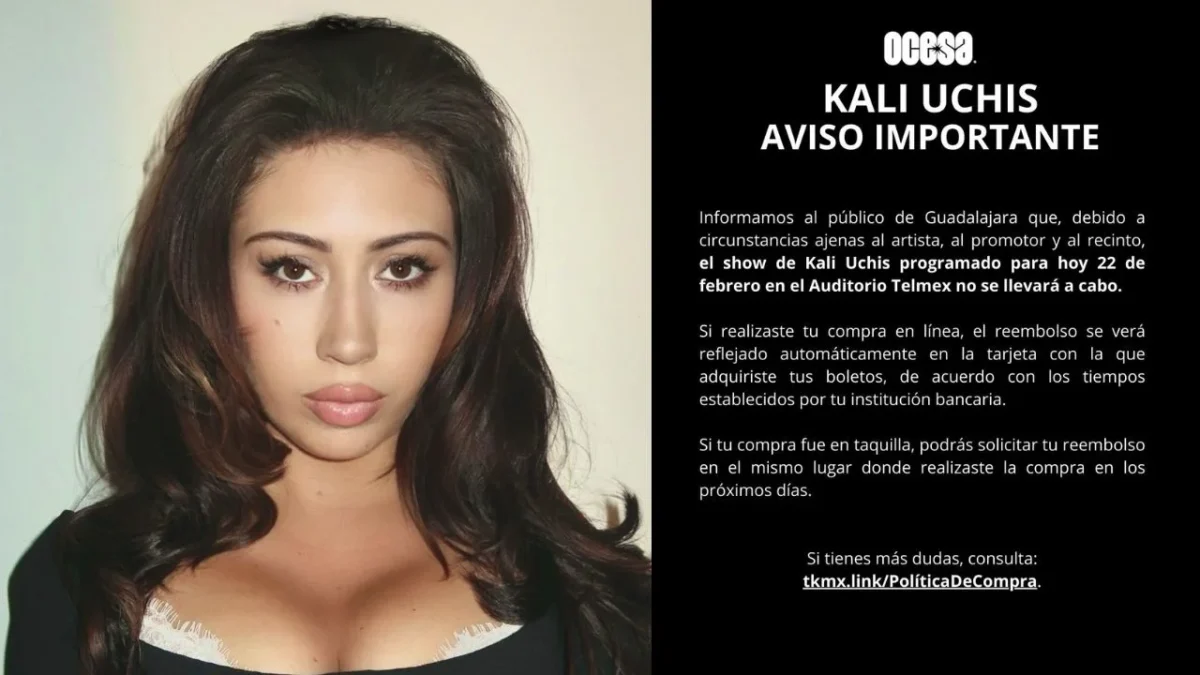 Ante los hechos violentos de este domingo 22 de febrero, Ocesa informó la cancelación del concierto de Kali Uchis en Guadalajara.