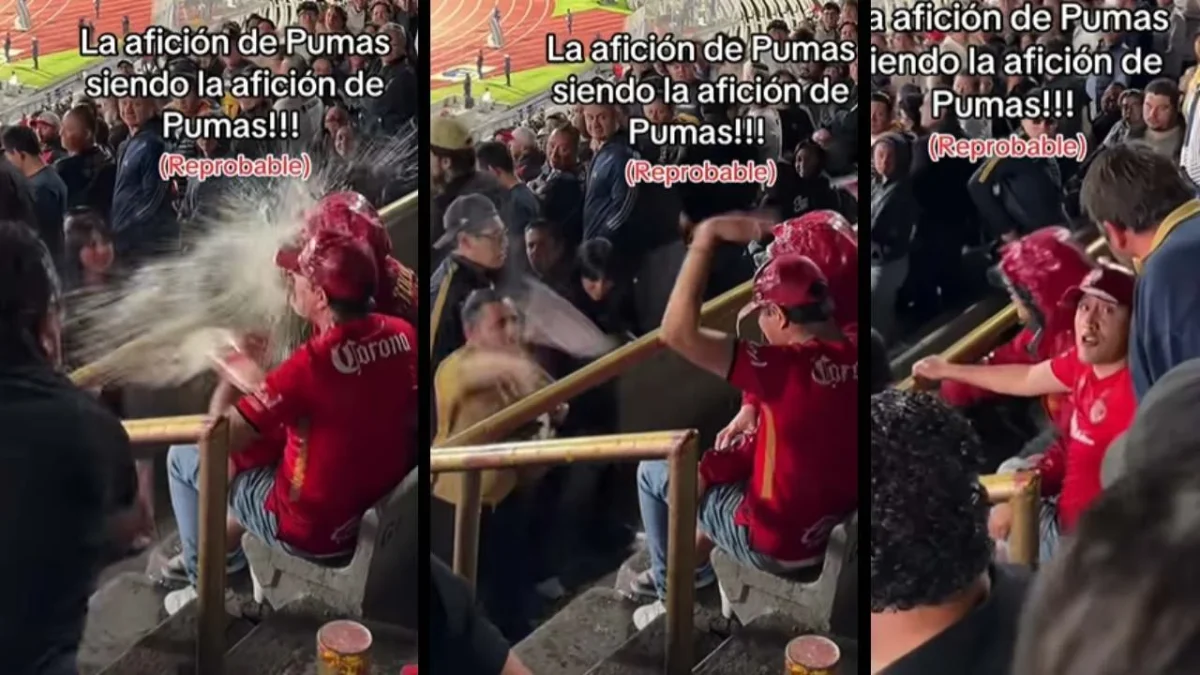 Aficionados de Pumas intimidaron y lanzaron cerveza a seguidores de Toluca durante el partido que se realizó ayer martes en Ciudad Universitaria.