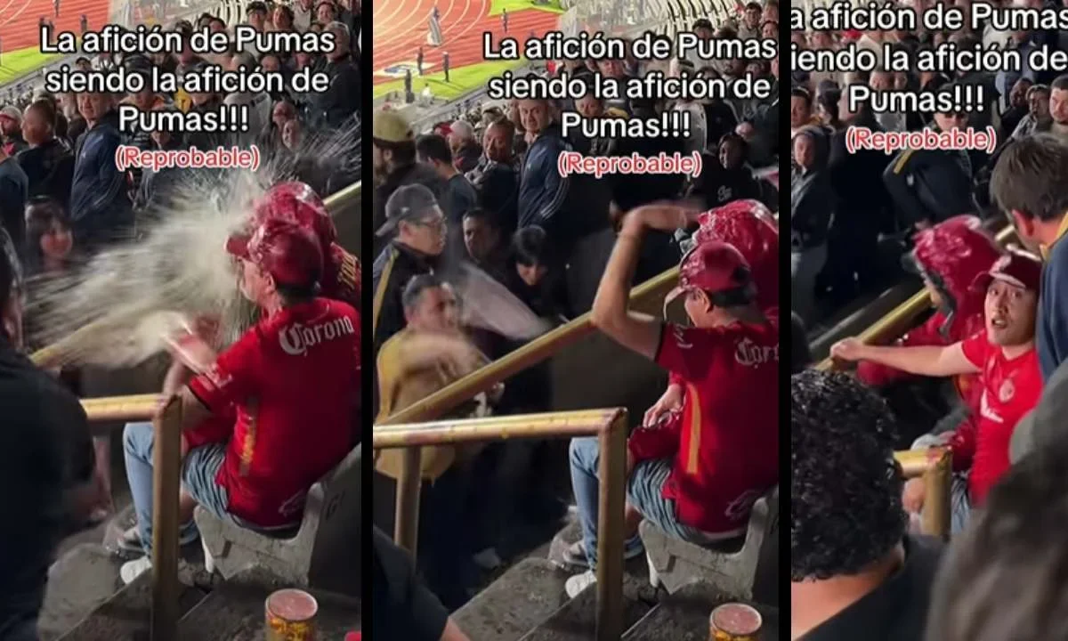 Aficionados de Pumas intimidaron y lanzaron cerveza a seguidores de Toluca durante el partido que se realizó ayer martes en Ciudad Universitaria.