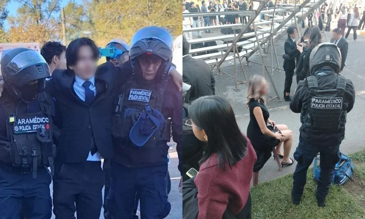 18 estudiantes quedaron lesionados tras el colapso de templete en foto generacional en la Universidad Veracruzana.