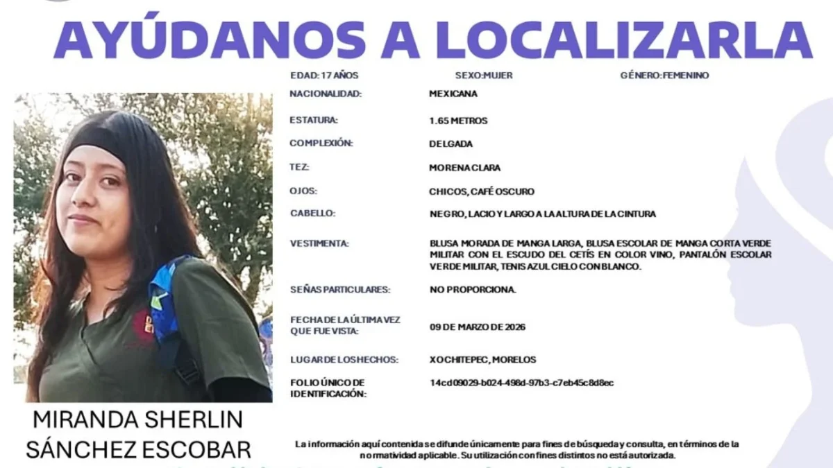 De nueva cuenta en Morelos desapareció una mujer, se trata de una alumna del CETIS, en 20 días van cinco casos en el estado.