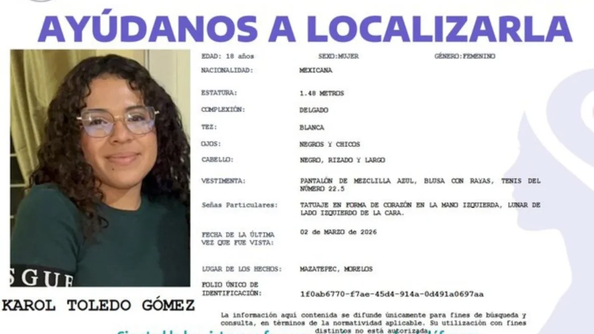 Luego de la desaparición y muerte de Kimberly Ramos, ahora desaparece Karol Toledo Gómez, también estudiante de la UAEM.