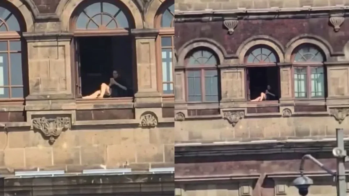 Tras volverse viral el video de una mujer tomando el sol en una ventana de Palacio Nacional, se desmintió que se trate de un clip real.
