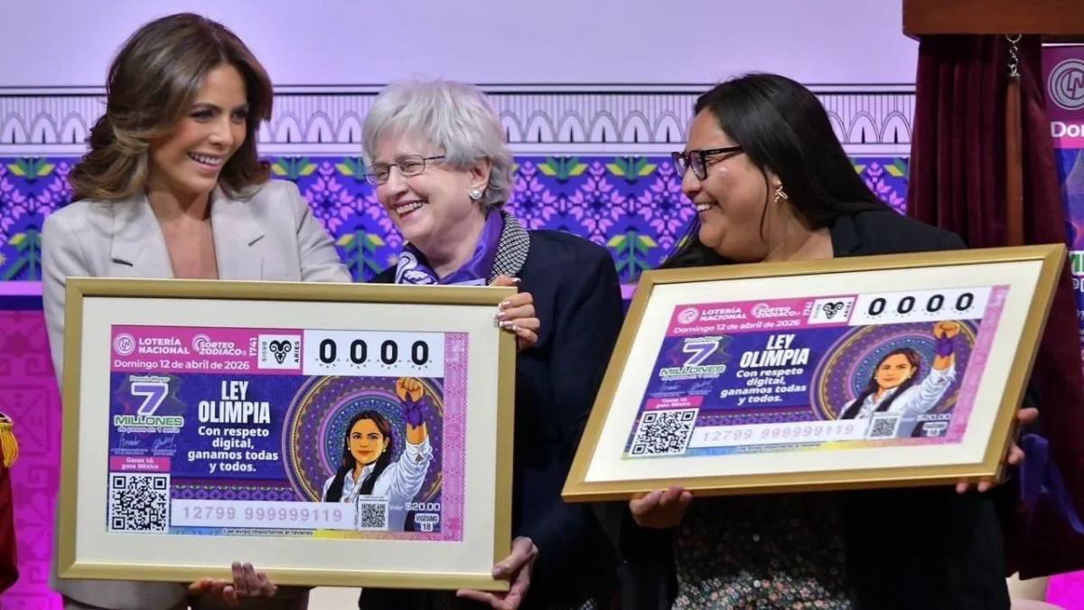 En el quinto aniversario de la aprobación de la Ley Olimpia, develan billete de la Lotería Nacional del Sorteo Zodiaco No. 1741.