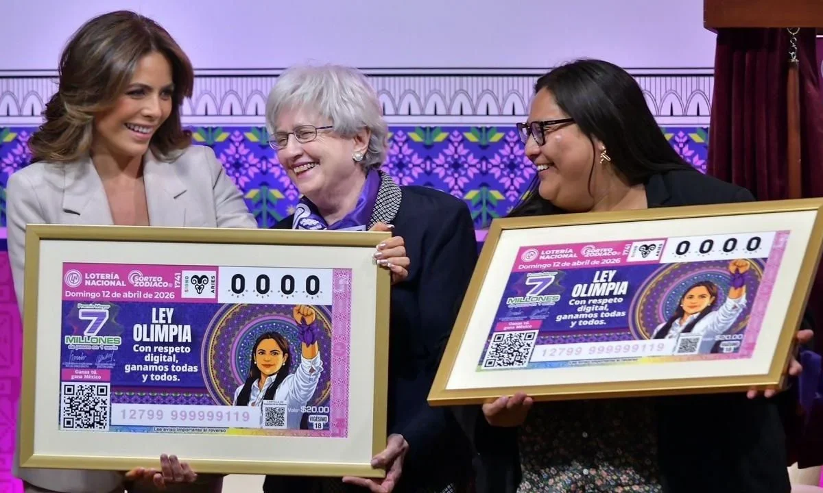 En el quinto aniversario de la aprobación de la Ley Olimpia, develan billete de la Lotería Nacional del Sorteo Zodiaco No. 1741.