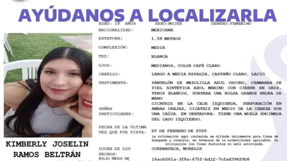 La FGE informó que durante trabajos de búsqueda de Kimberly Ramos, estudiante desaparecida de la UAEM, hallaron un cuerpo sin vida.