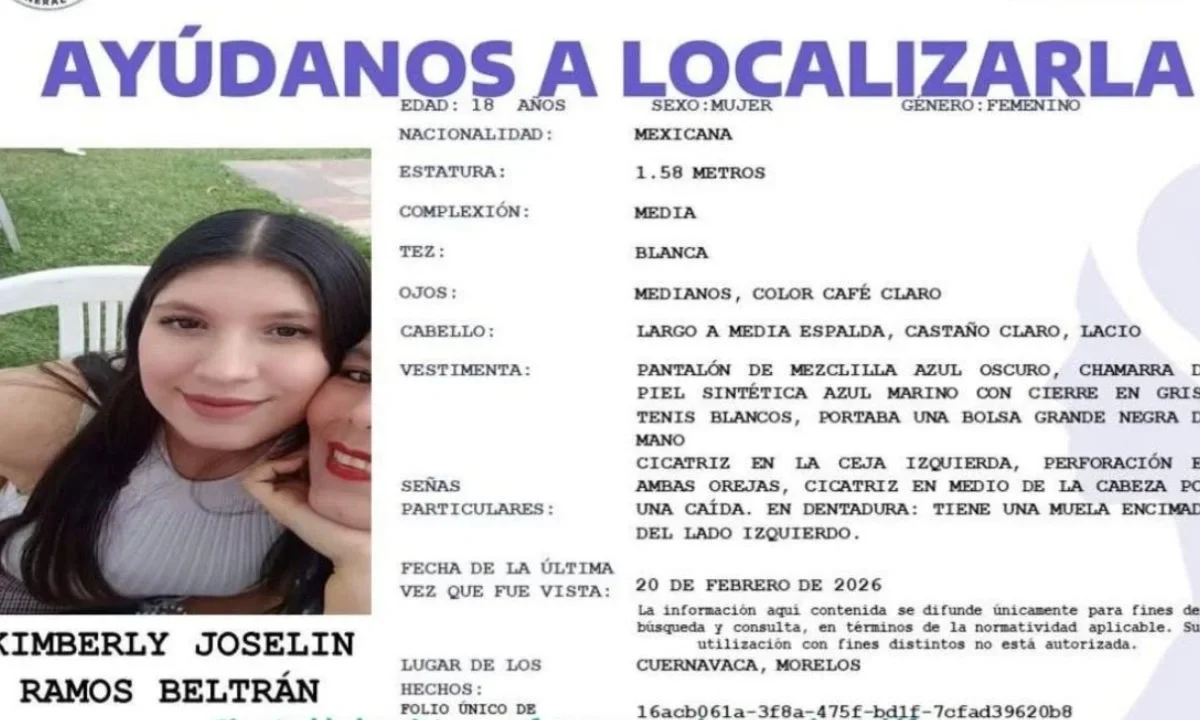 La FGE informó que durante trabajos de búsqueda de Kimberly Ramos, estudiante desaparecida de la UAEM, hallaron un cuerpo sin vida.