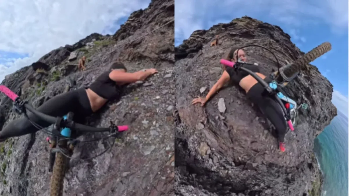 La influencer y ciclista de montaña Cecilia Sopeña captó en video el momento en que cayó al borde del acantilado en España.
