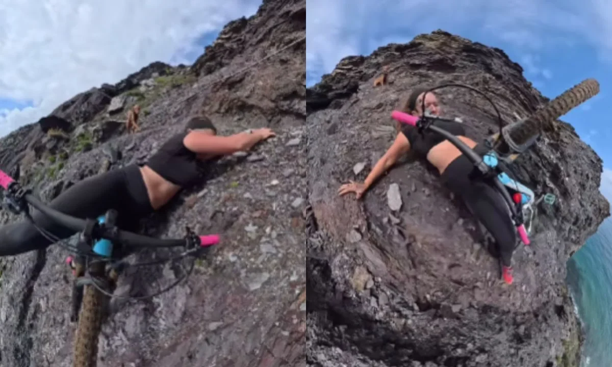 La influencer y ciclista de montaña Cecilia Sopeña captó en video el momento en que cayó al borde del acantilado en España.
